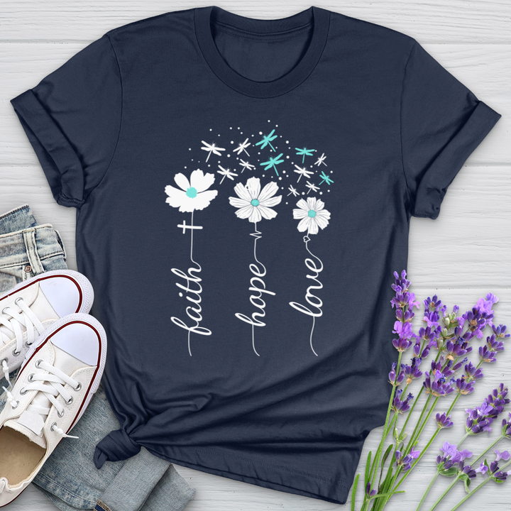 Faith Hope Love Dragonfly Floral Cotton Tee