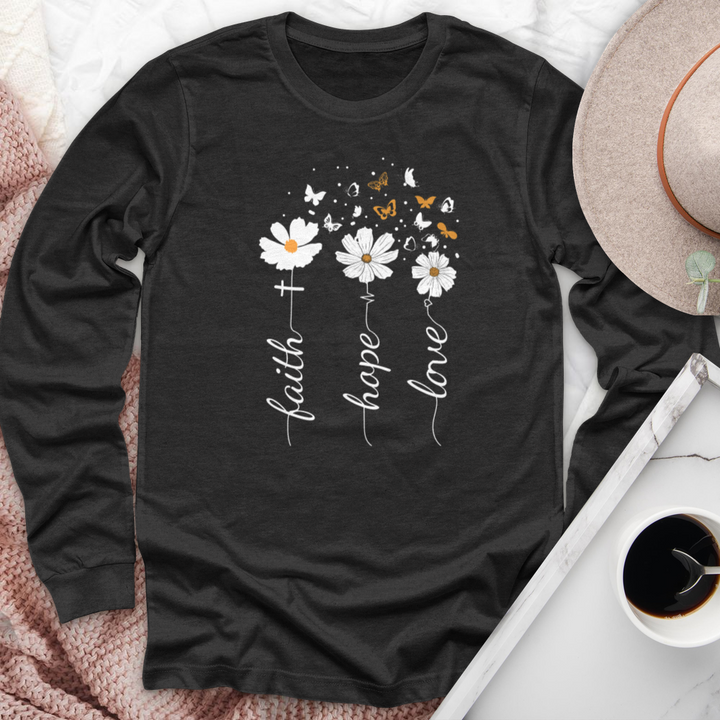 Faith, Hope, Love, Floral Long Sleeve Tee