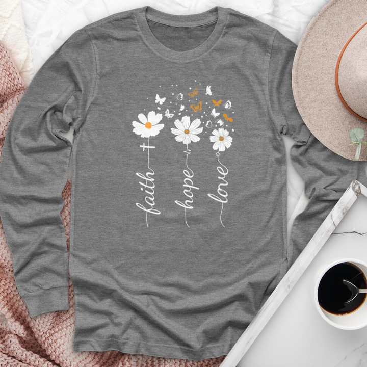 Faith, Hope, Love, Floral Long Sleeve Tee