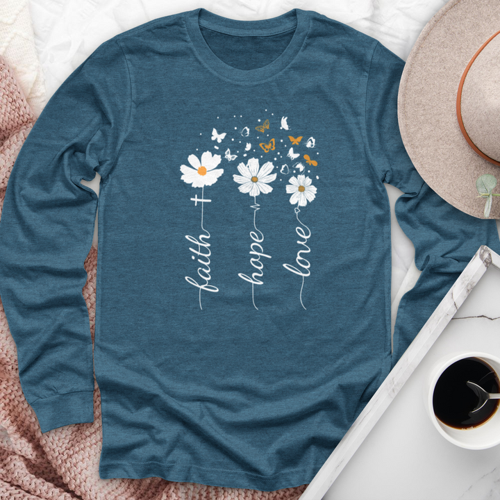 Faith, Hope, Love, Floral Long Sleeve Tee