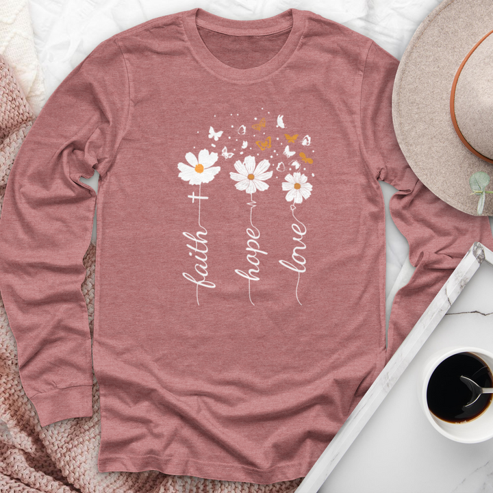 Faith, Hope, Love, Floral Long Sleeve Tee