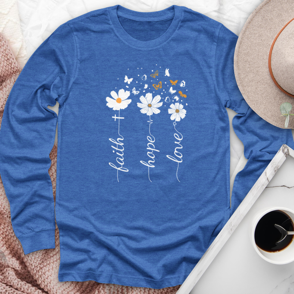 Faith, Hope, Love, Floral Long Sleeve Tee