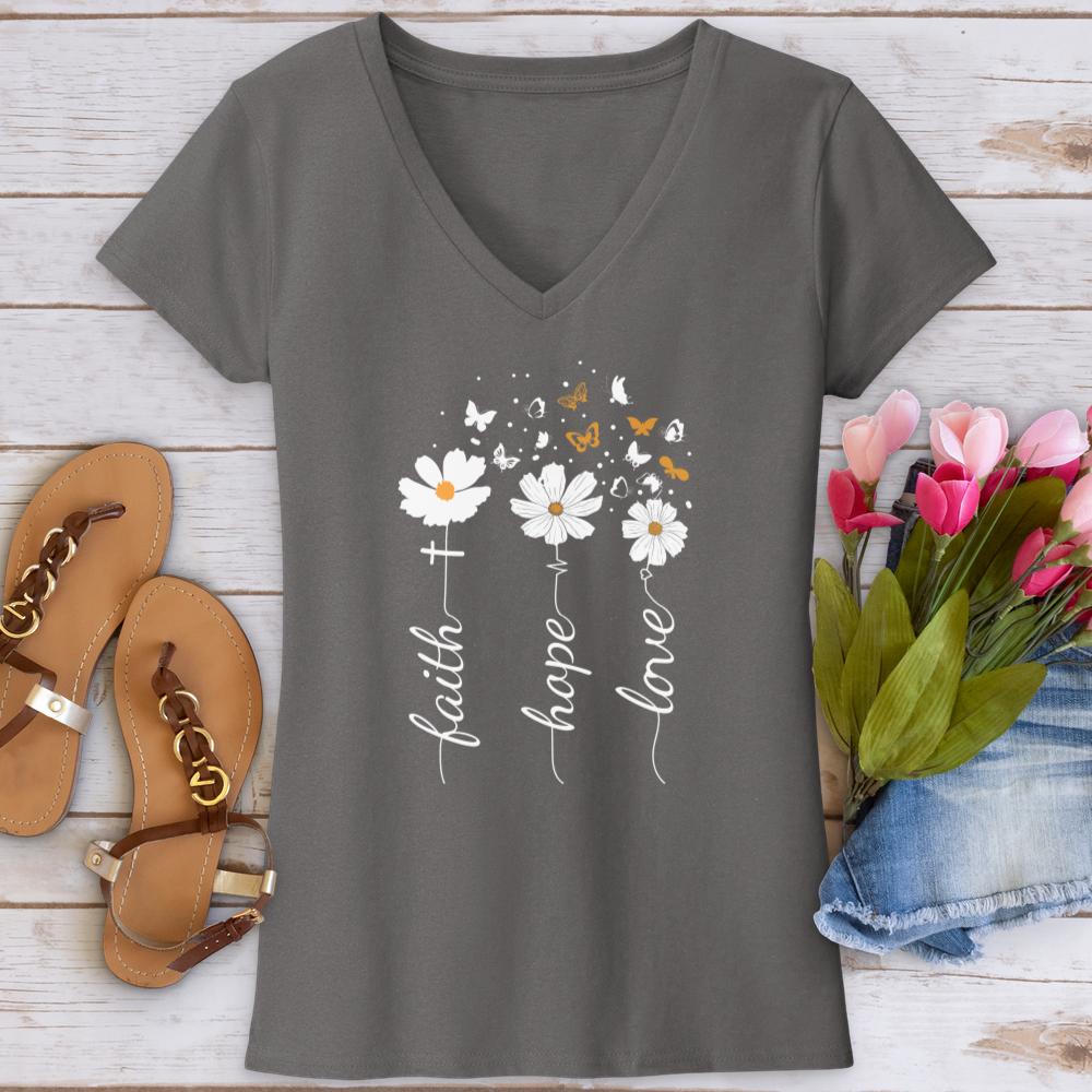 Faith Hope Love Floral V-Neck Tee