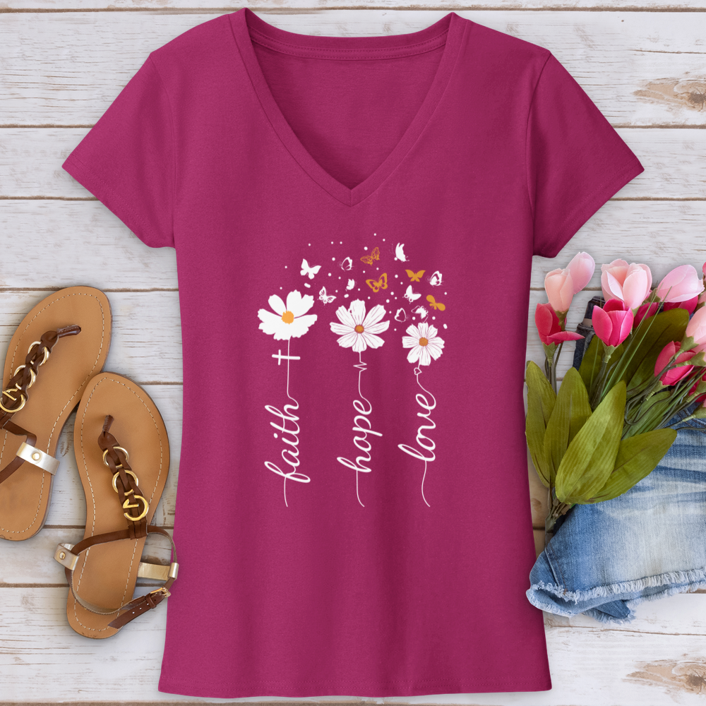 Faith Hope Love Floral V-Neck Tee