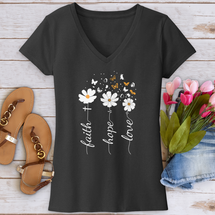 Faith Hope Love Floral V-Neck Tee