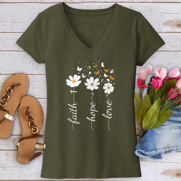 Faith Hope Love Floral V-Neck Tee