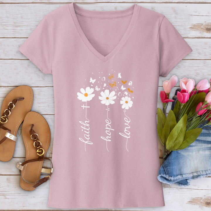 Faith Hope Love Floral V-Neck Tee