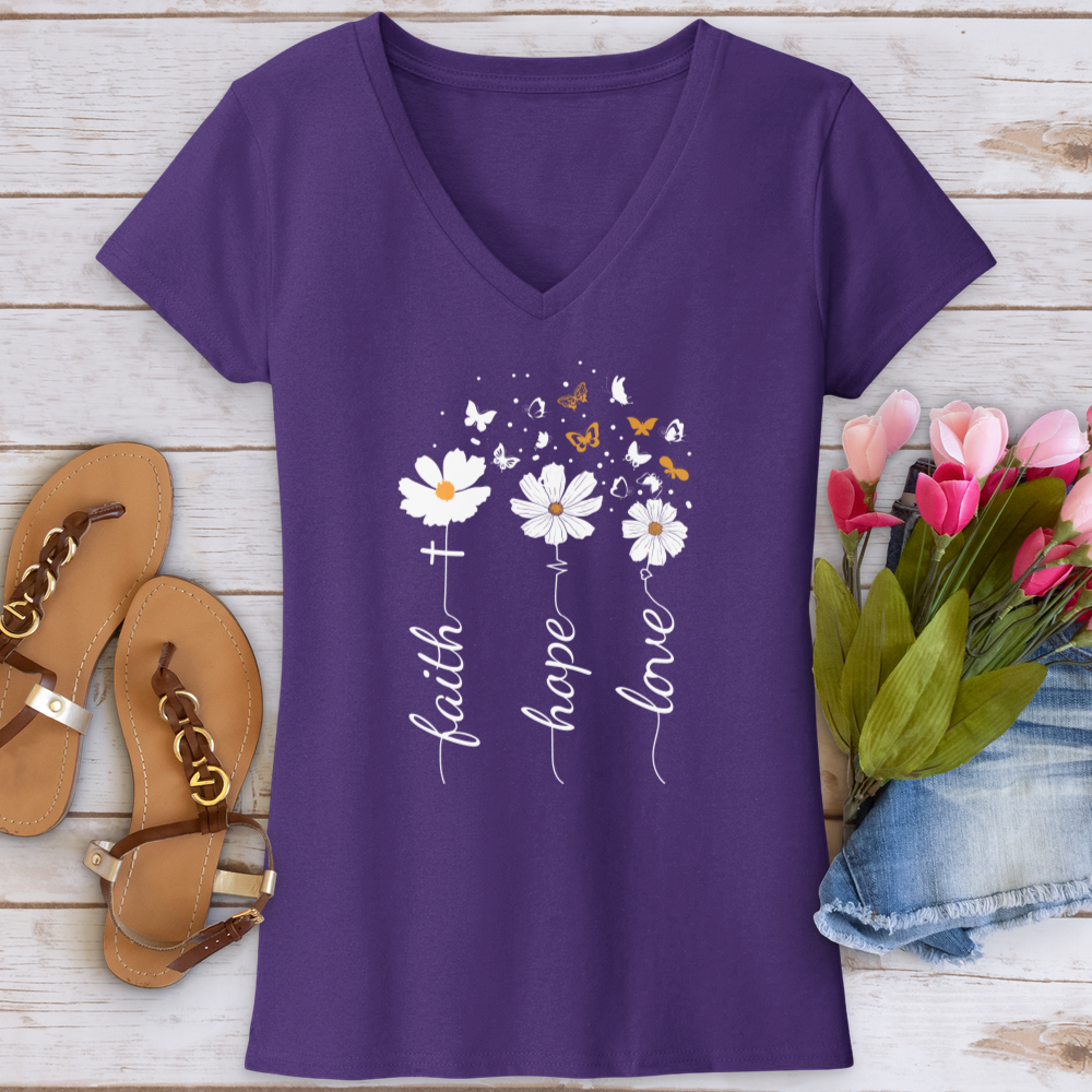 Faith Hope Love Floral V-Neck Tee