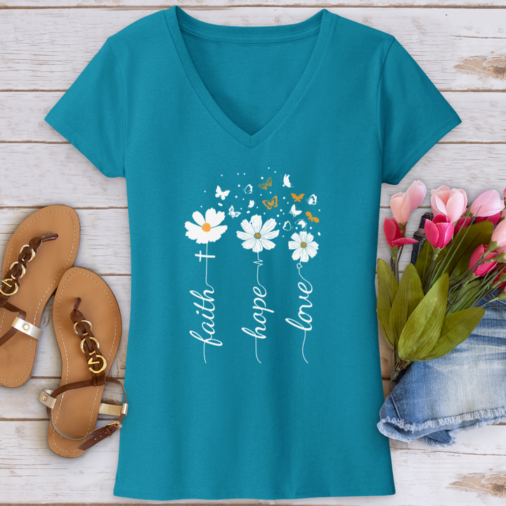 Faith Hope Love Floral V-Neck Tee