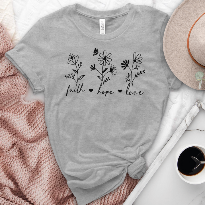 Faith Hope Love Flower Heathered Tee