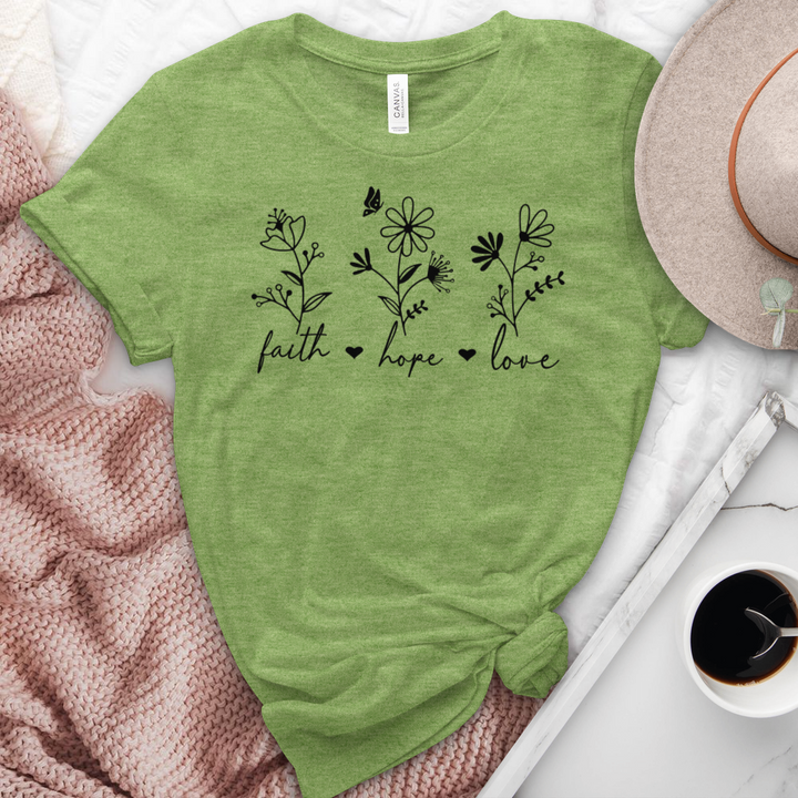 Faith Hope Love Flower Heathered Tee