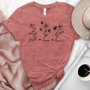 Faith Hope Love Flower Heathered Tee