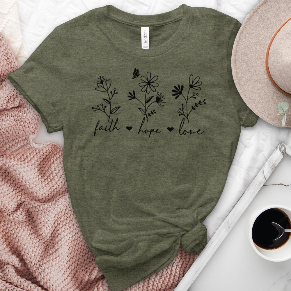 Faith Hope Love Flower Heathered Tee