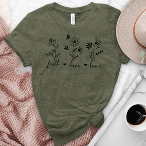 Faith Hope Love Flower Heathered Tee