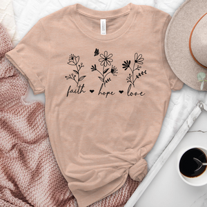 Faith Hope Love Flower Heathered Tee