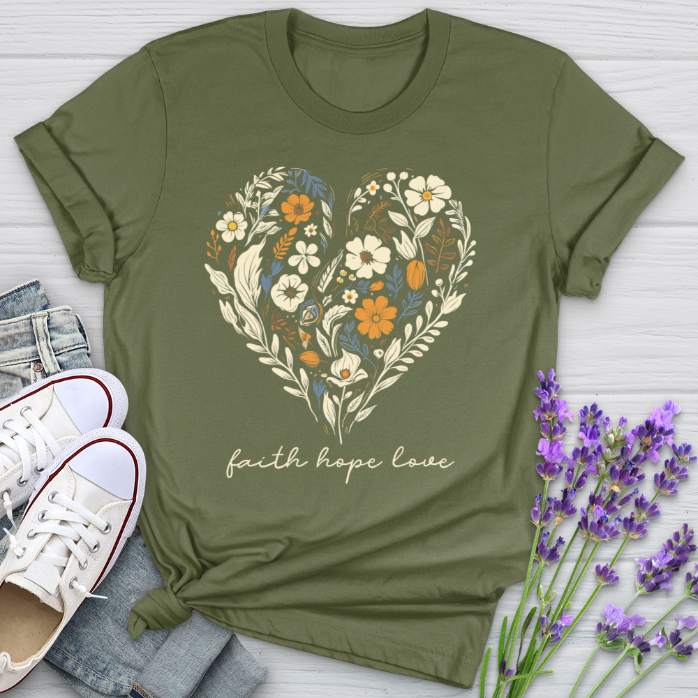 Faith Hope Love Golden Flower Pattern Softstyle Tee