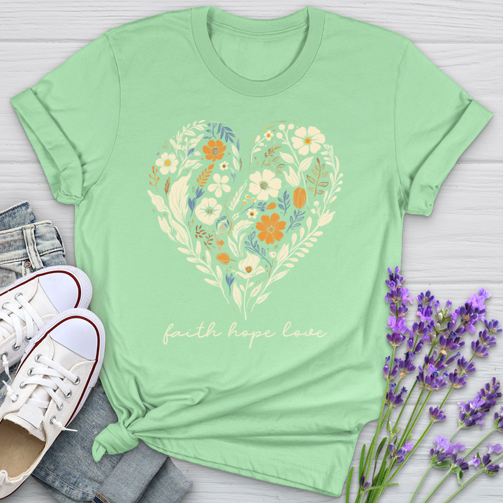 Faith Hope Love Golden Flower Pattern Softstyle Tee