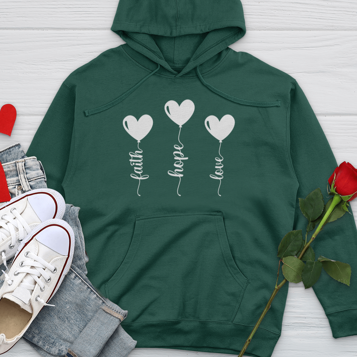 Faith Hope Love Heart Balloons White Midweight Hooded Sweatshirt