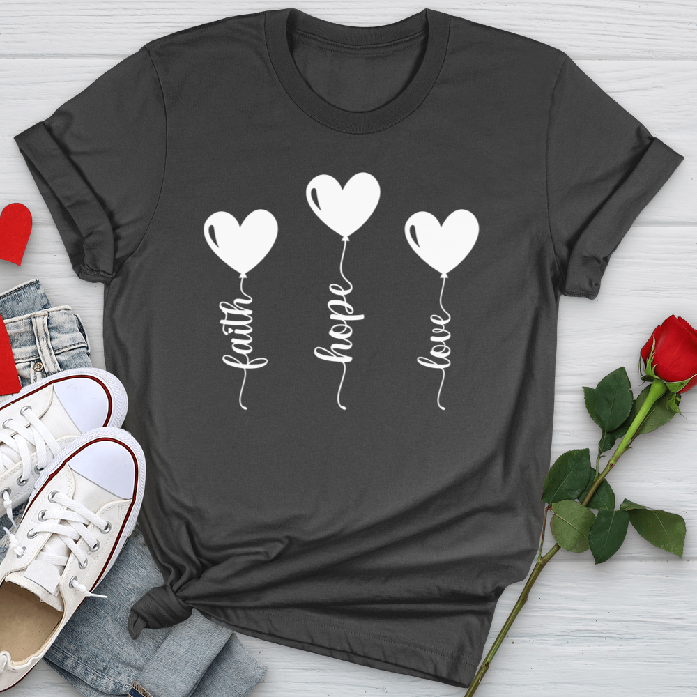 Faith Hope Love Heart Balloons White Softstyle Tee