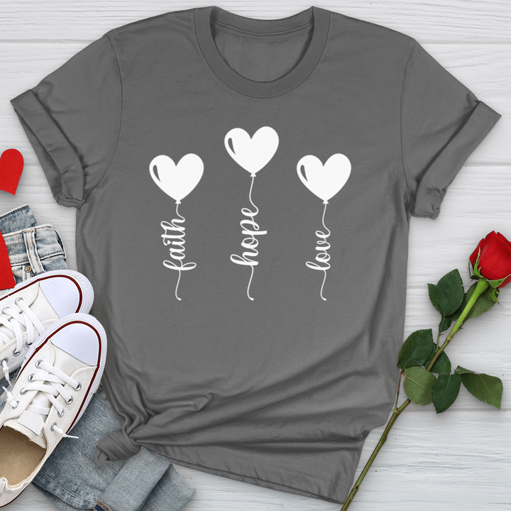 Faith Hope Love Heart Balloons White Softstyle Tee