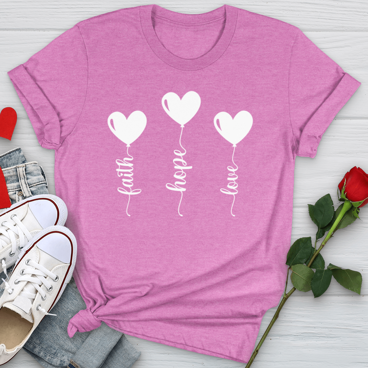 Faith Hope Love Heart Balloons White Softstyle Tee