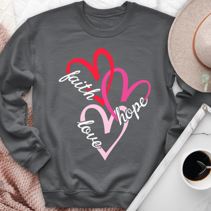 Faith Hope Love Hearts Crewneck