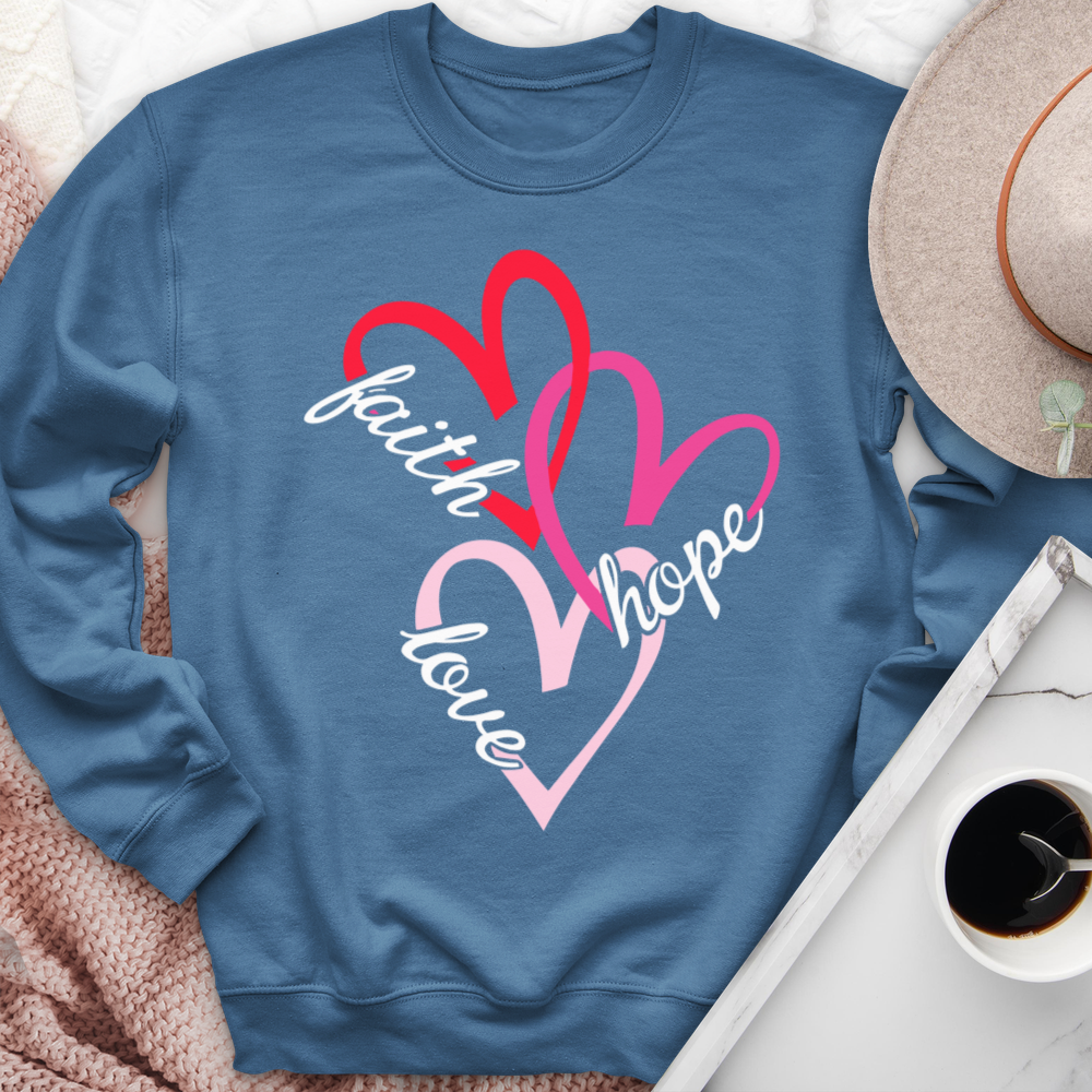 Faith Hope Love Hearts Crewneck