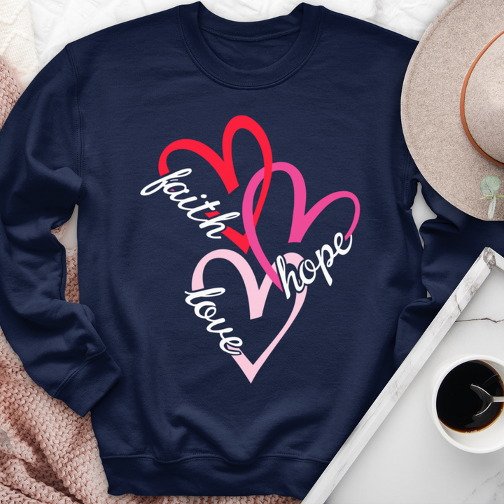 Faith Hope Love Hearts Crewneck