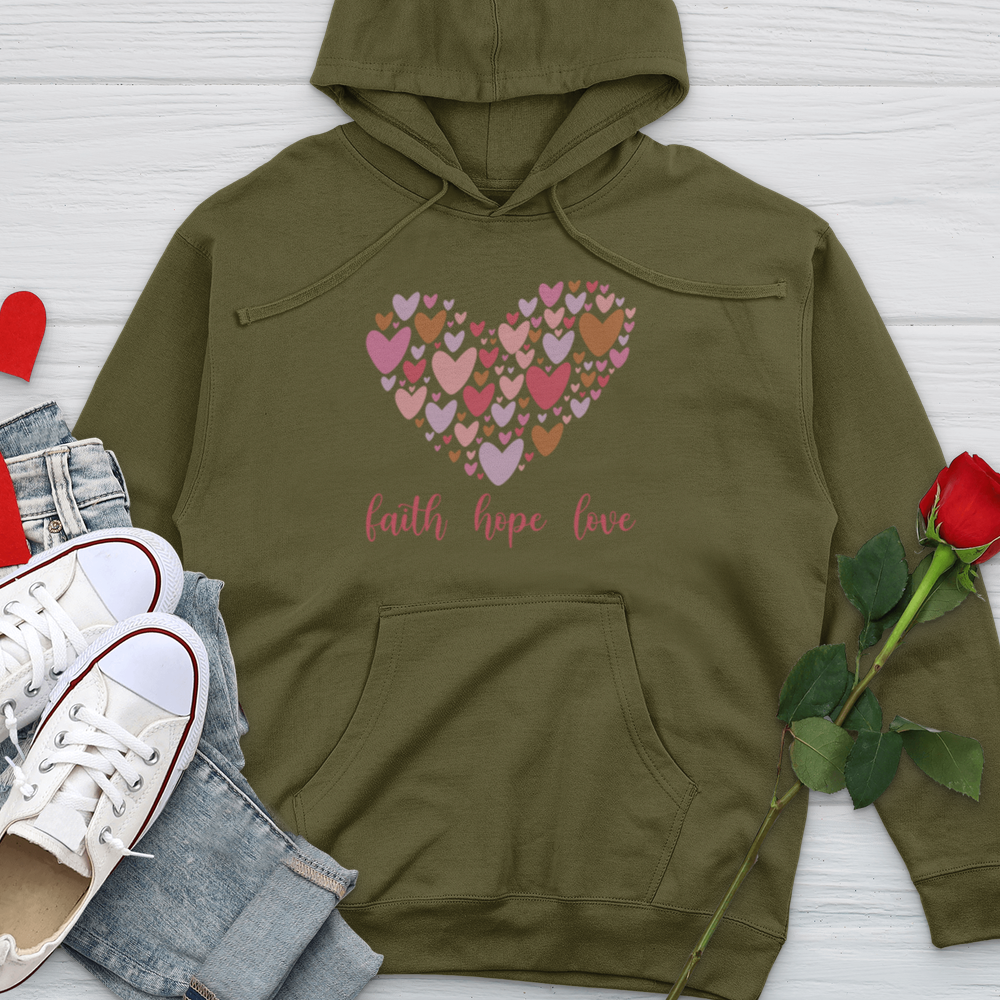 Faith Hope Love In Heart Midweight Hooded Sweatshirt