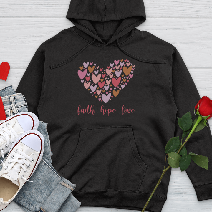 Faith Hope Love In Heart Midweight Hooded Sweatshirt