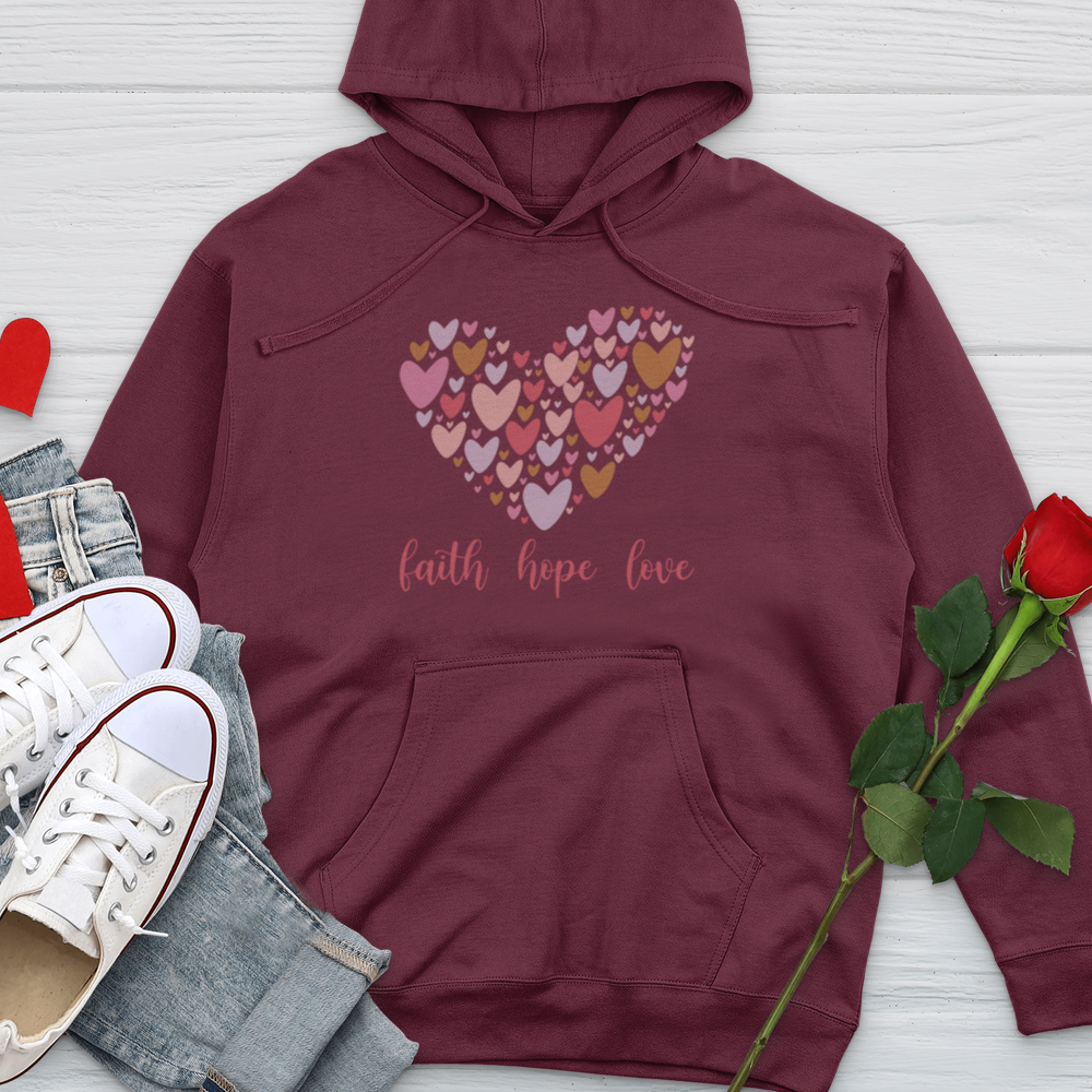 Faith Hope Love In Heart Midweight Hooded Sweatshirt