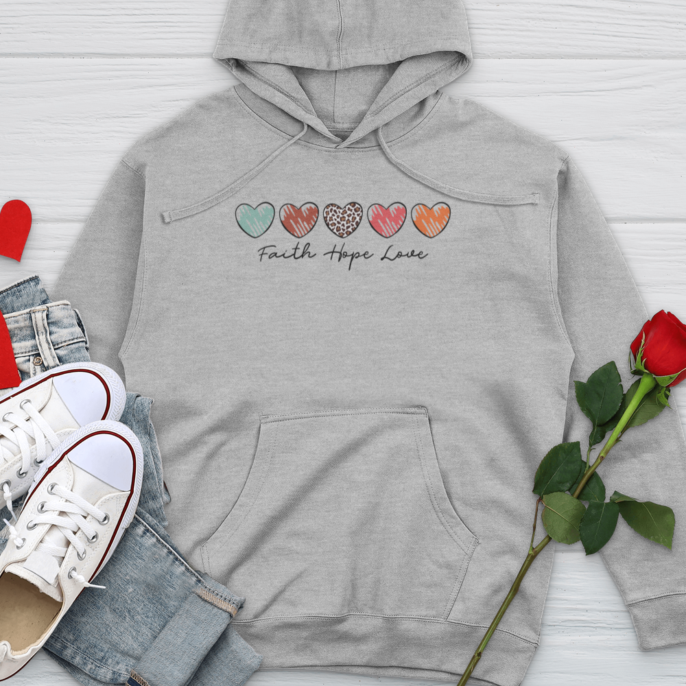 Faith Hope Love Mini Hearts Midweight Hooded Sweatshirt