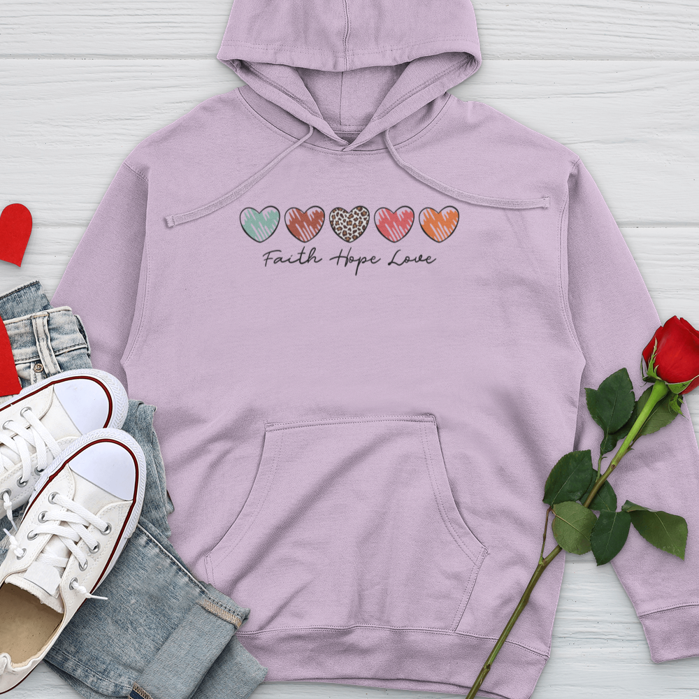 Faith Hope Love Mini Hearts Midweight Hooded Sweatshirt