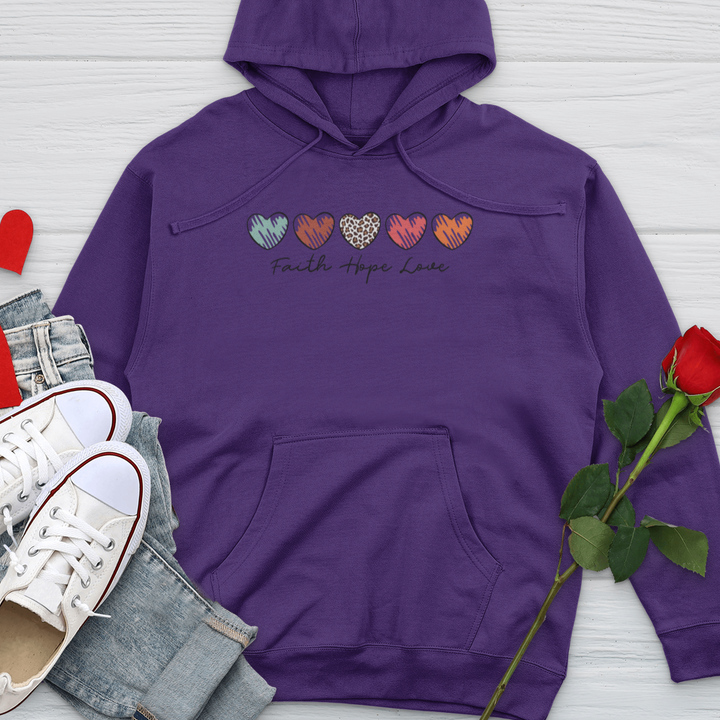 Faith Hope Love Mini Hearts Midweight Hooded Sweatshirt