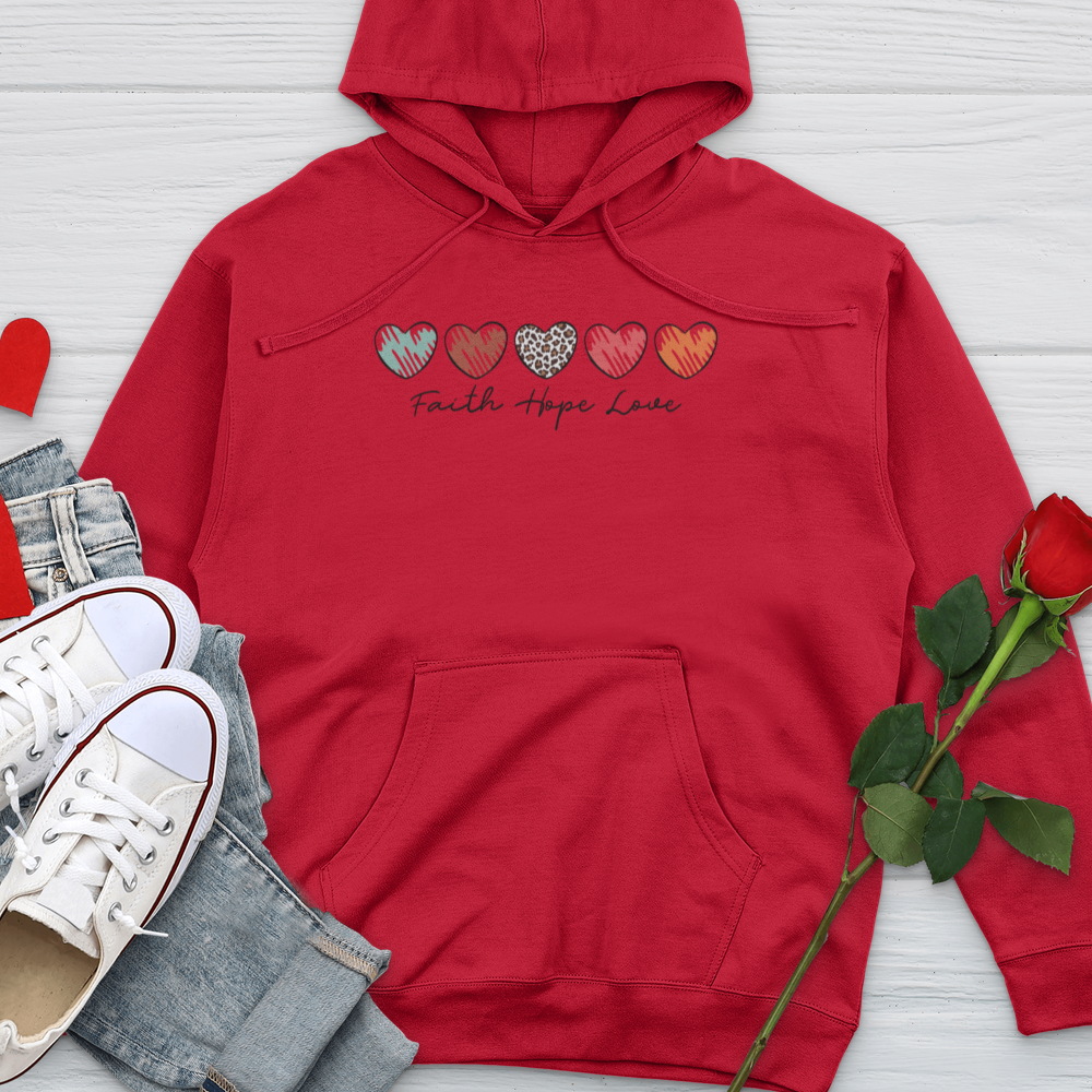 Faith Hope Love Mini Hearts Midweight Hooded Sweatshirt