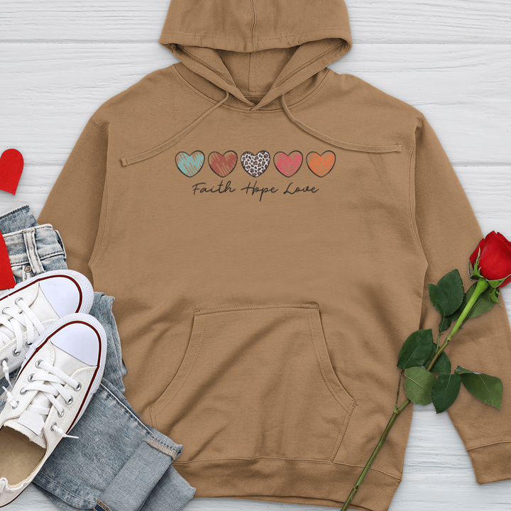 Faith Hope Love Mini Hearts Midweight Hooded Sweatshirt