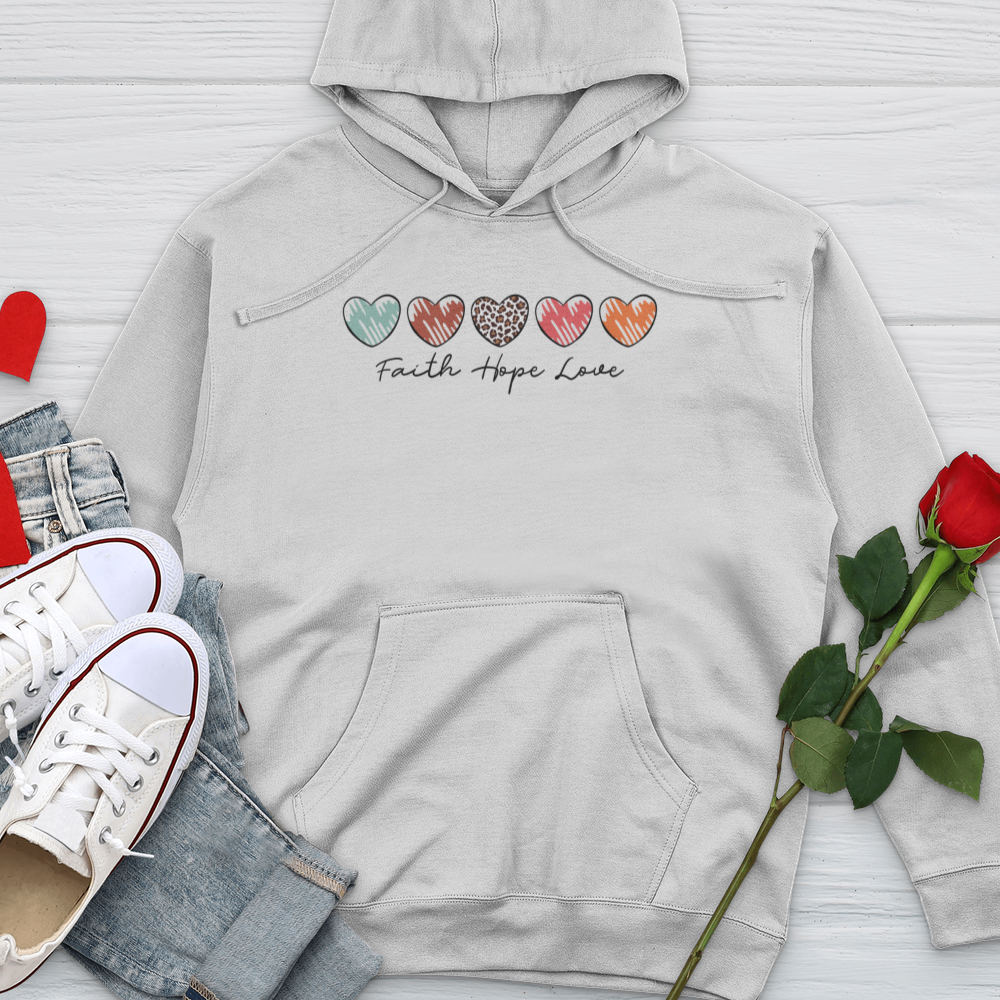 Faith Hope Love Mini Hearts Midweight Hooded Sweatshirt