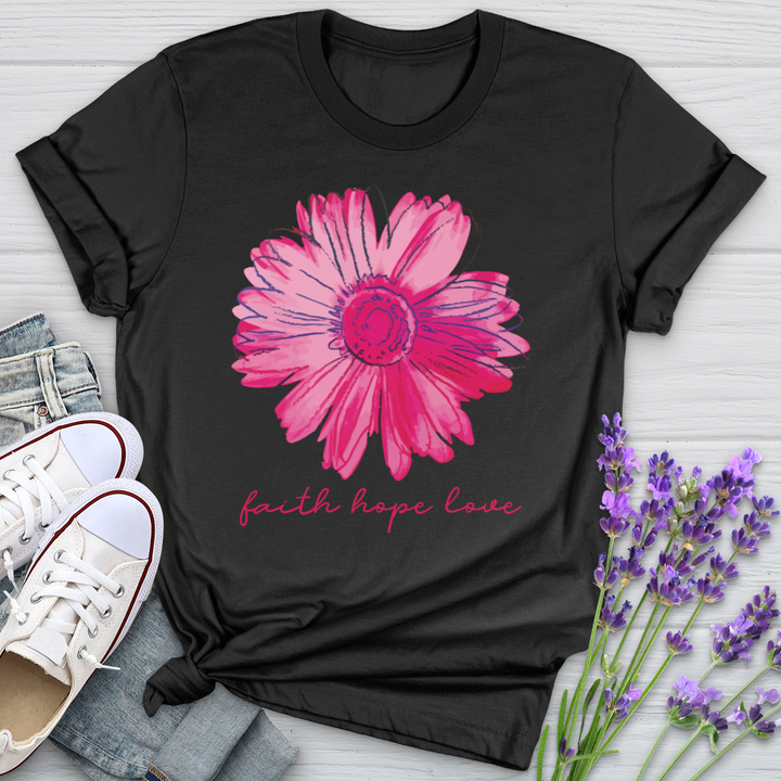 Faith Hope Love Pink Flower Softstyle Tee