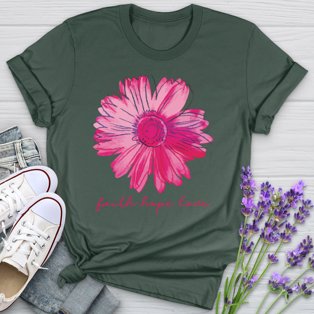 Faith Hope Love Pink Flower Softstyle Tee