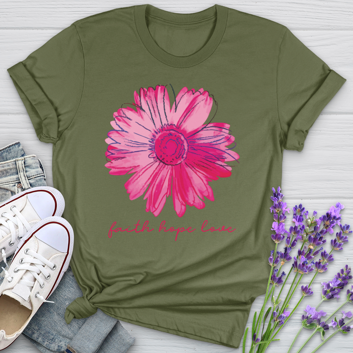 Faith Hope Love Pink Flower Softstyle Tee