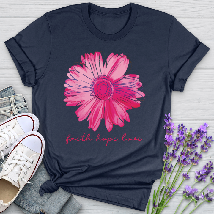 Faith Hope Love Pink Flower Softstyle Tee