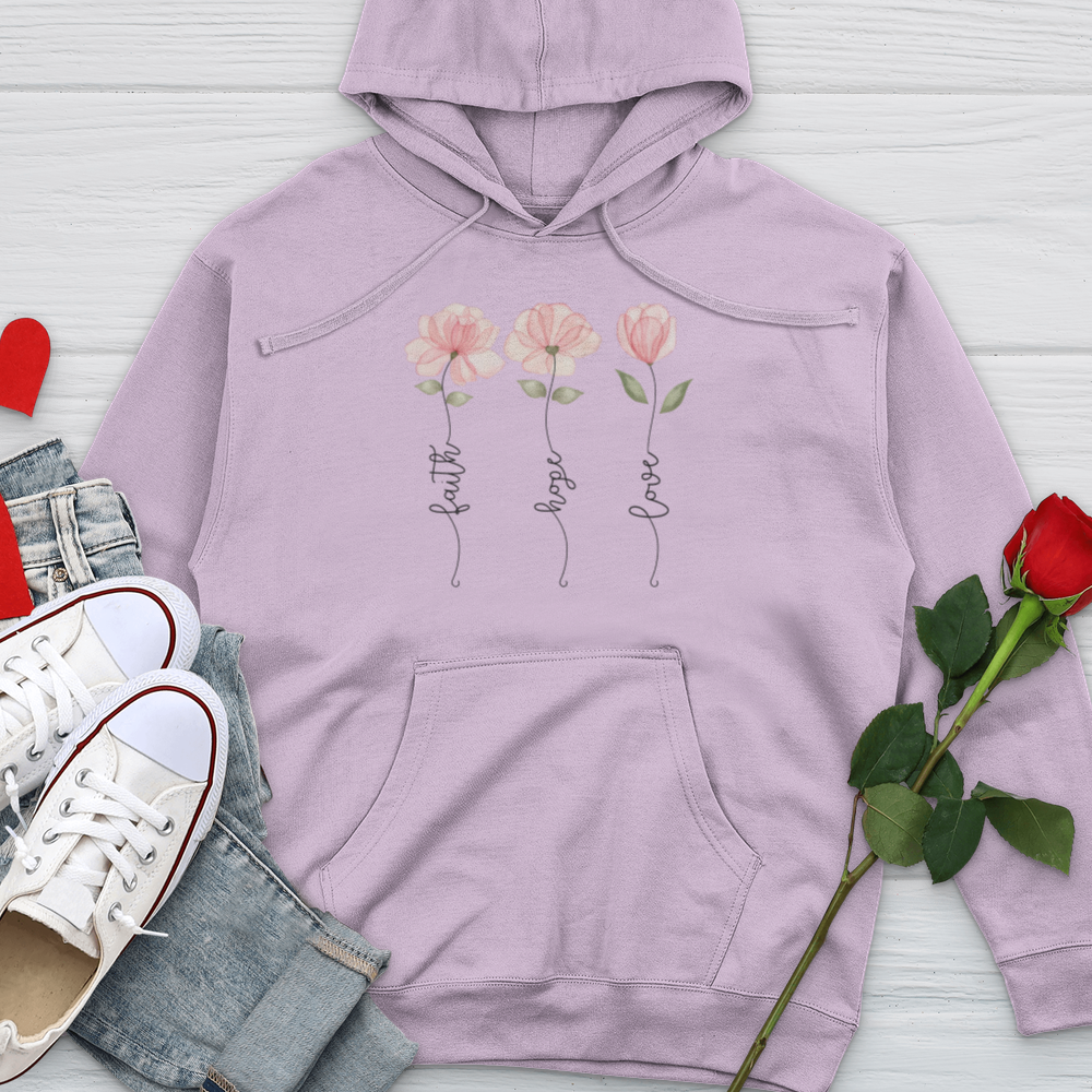 Faith Hope Love Pink Roses Midweight Hooded Sweatshirt