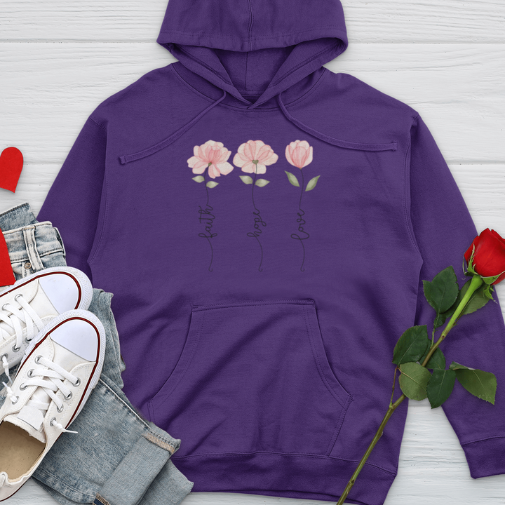 Faith Hope Love Pink Roses Midweight Hooded Sweatshirt