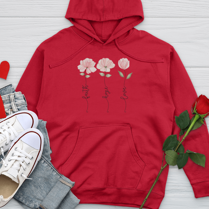 Faith Hope Love Pink Roses Midweight Hooded Sweatshirt