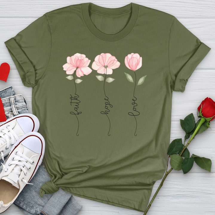 Faith Hope Love Pink Roses Softstyle Tee