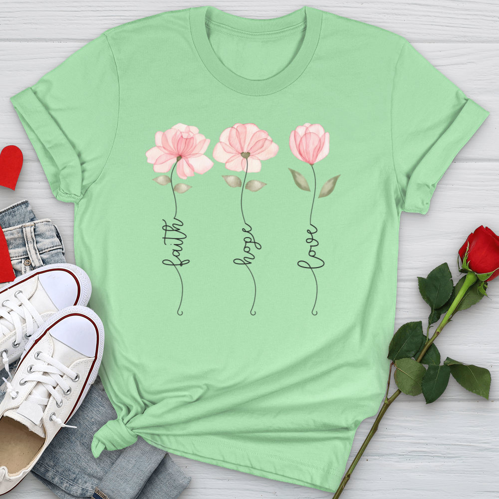 Faith Hope Love Pink Roses Softstyle Tee