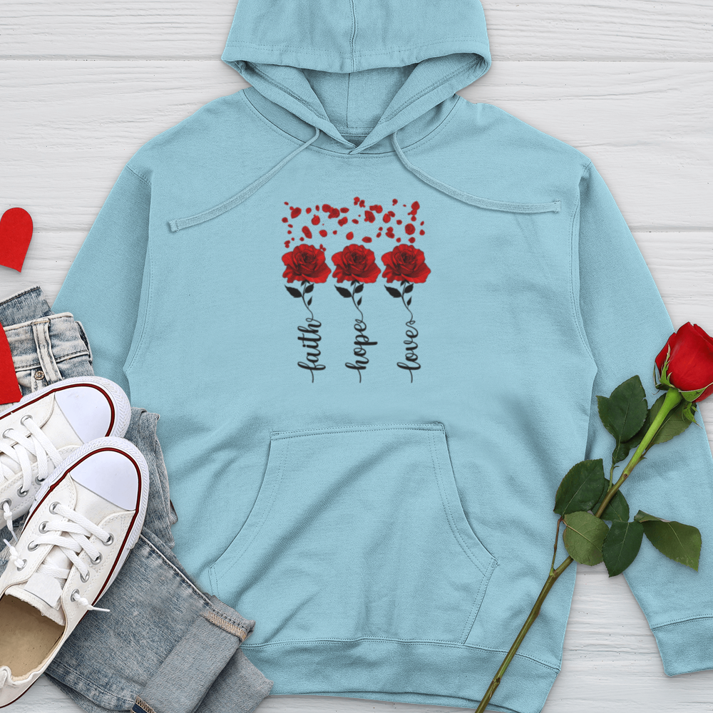 Faith Hope Love Roses Midweight Hooded Sweatshirt