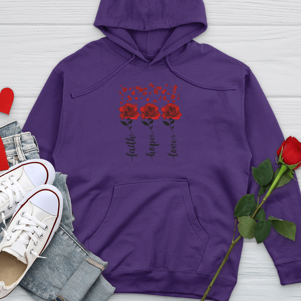 Faith Hope Love Roses Midweight Hooded Sweatshirt