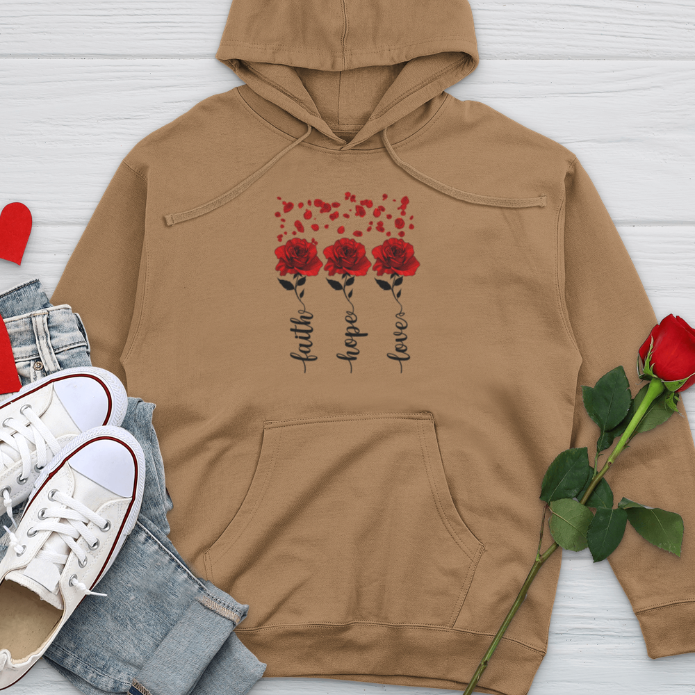 Faith Hope Love Roses Midweight Hooded Sweatshirt