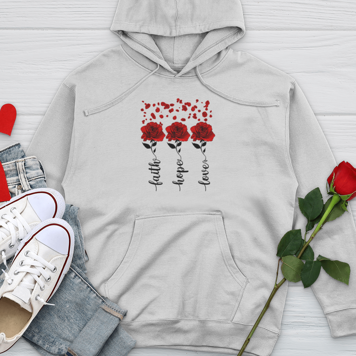 Faith Hope Love Roses Midweight Hooded Sweatshirt